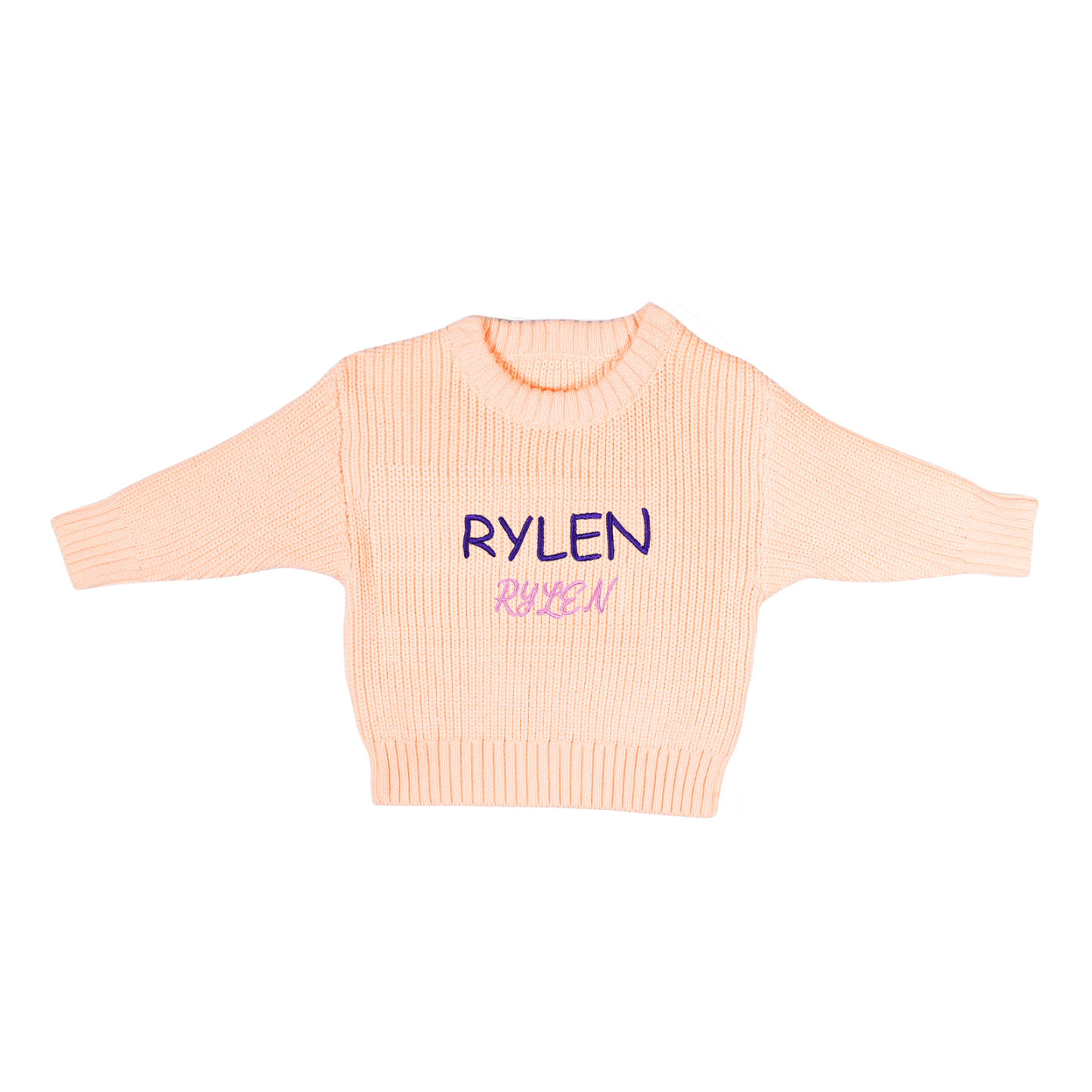 Personalisierte 2 Namen & Farbe Baby Kinder Baumwolle Pullover mit Rundhalsausschnitt Doppelte Beschriftung mit bunten Garnfarben