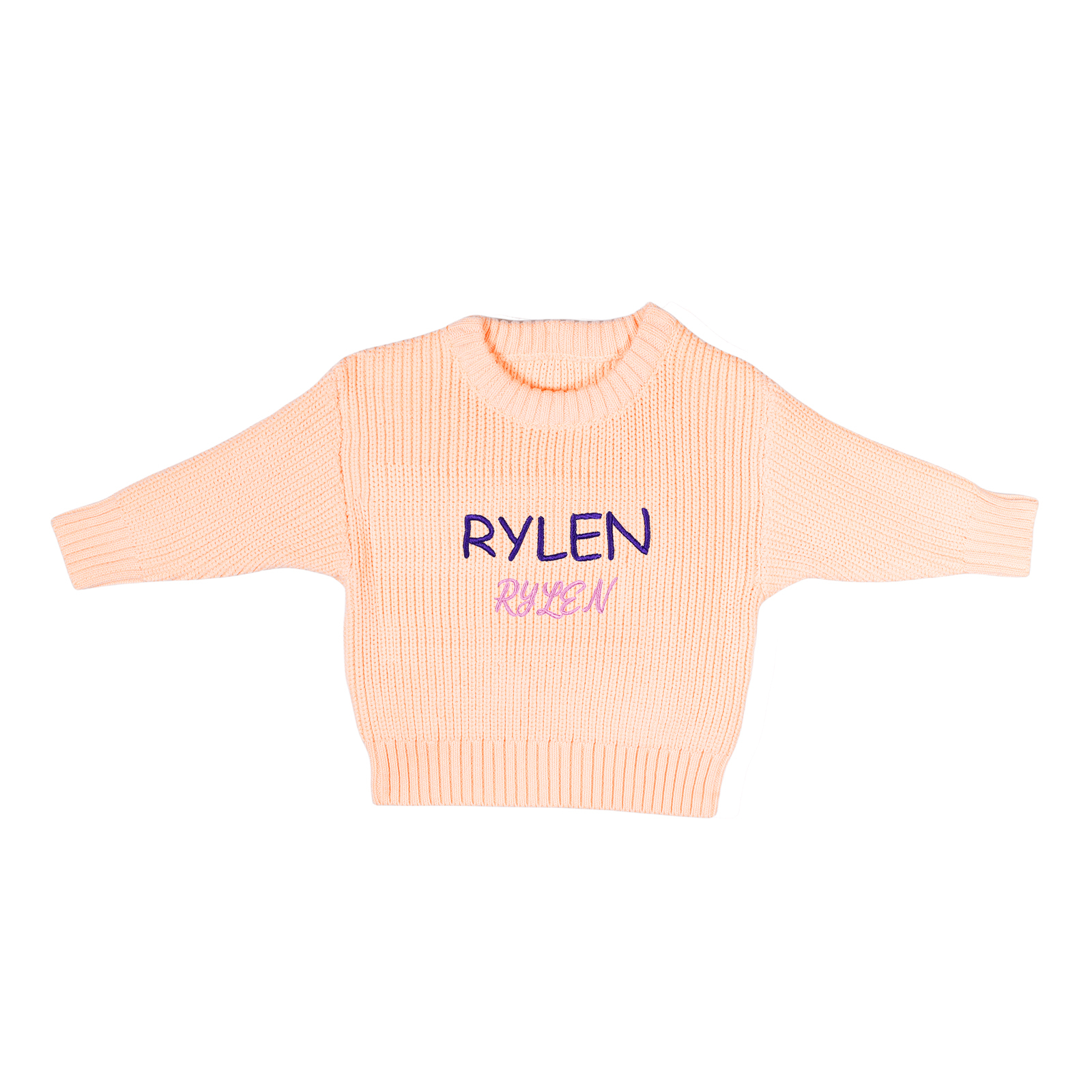 Personalisierte 2 Namen & Farbe Baby Kinder Baumwolle Pullover mit Rundhalsausschnitt Doppelte Beschriftung mit bunten Garnfarben