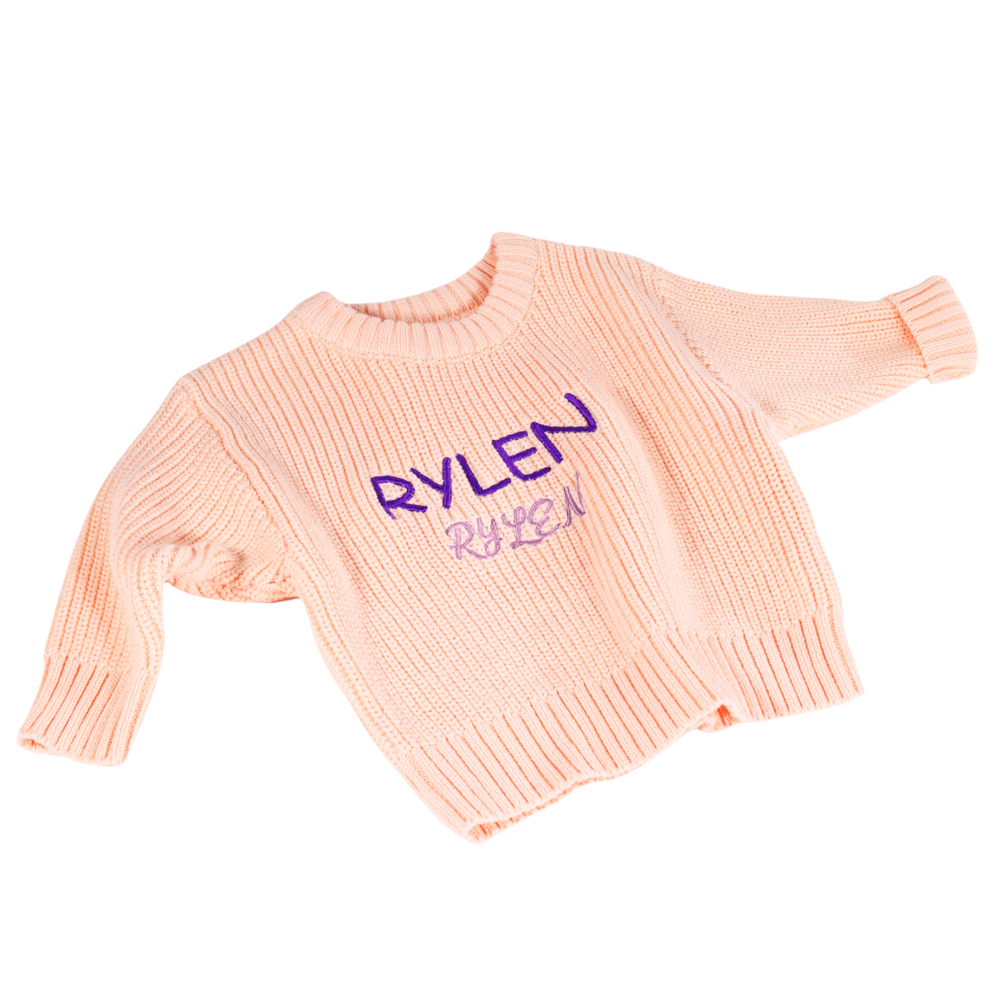 Personalisierte 2 Namen & Farbe Baby Kinder Baumwolle Pullover mit Rundhalsausschnitt Doppelte Beschriftung mit bunten Garnfarben