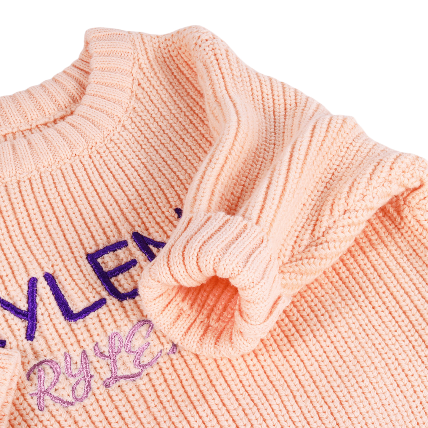 Personalisierte 2 Namen & Farbe Baby Kinder Baumwolle Pullover mit Rundhalsausschnitt Doppelte Beschriftung mit bunten Garnfarben