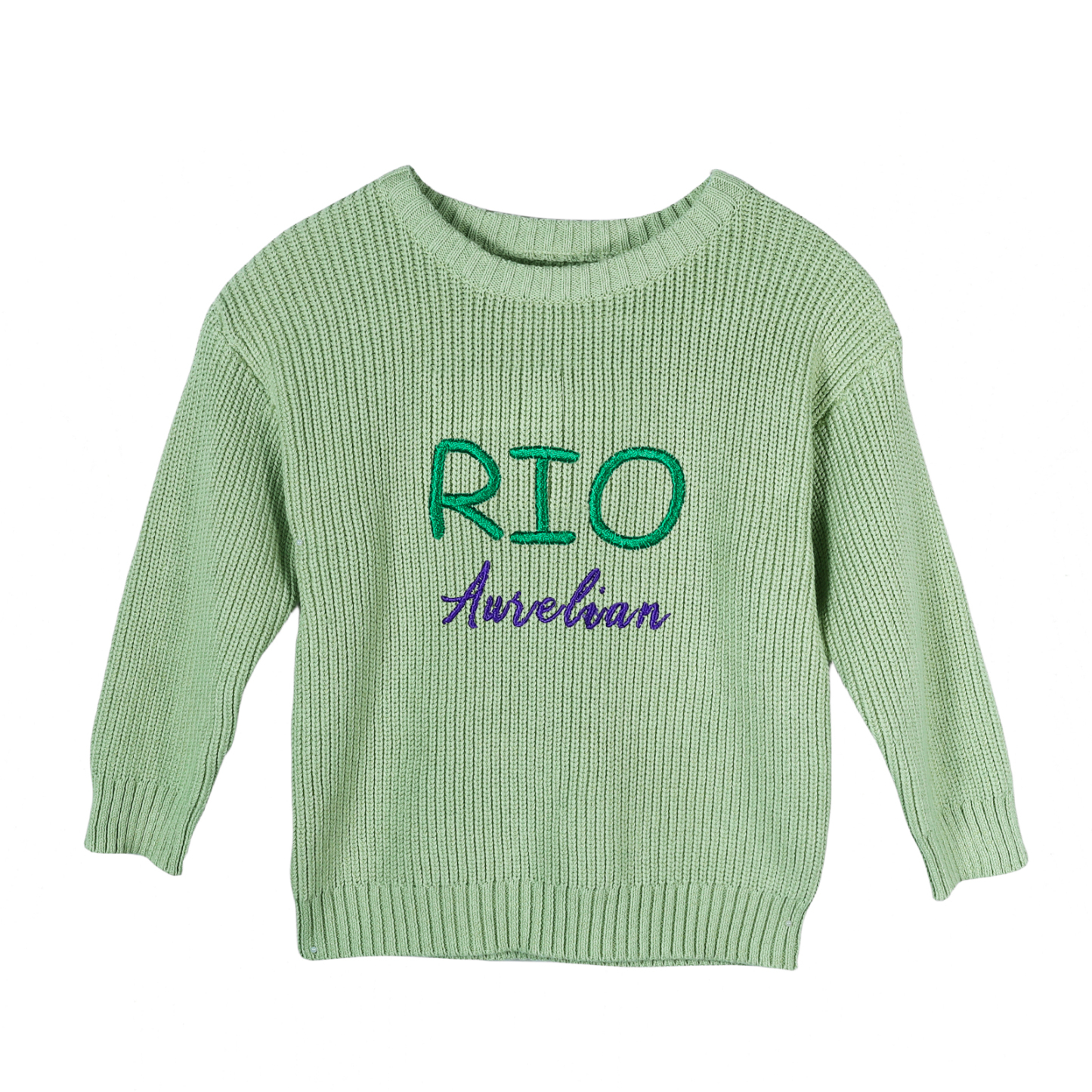 Personalisierte 2 Namen & Farbe Baby Kinder Baumwolle Pullover mit Rundhalsausschnitt Doppelte Beschriftung mit bunten Garnfarben