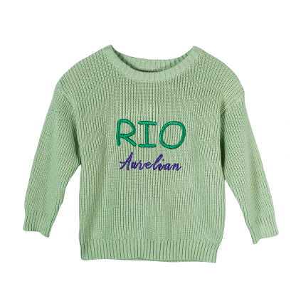 Personalisierte 2 Namen & Farbe Baby Kinder Baumwolle Pullover mit Rundhalsausschnitt Doppelte Beschriftung mit bunten Garnfarben