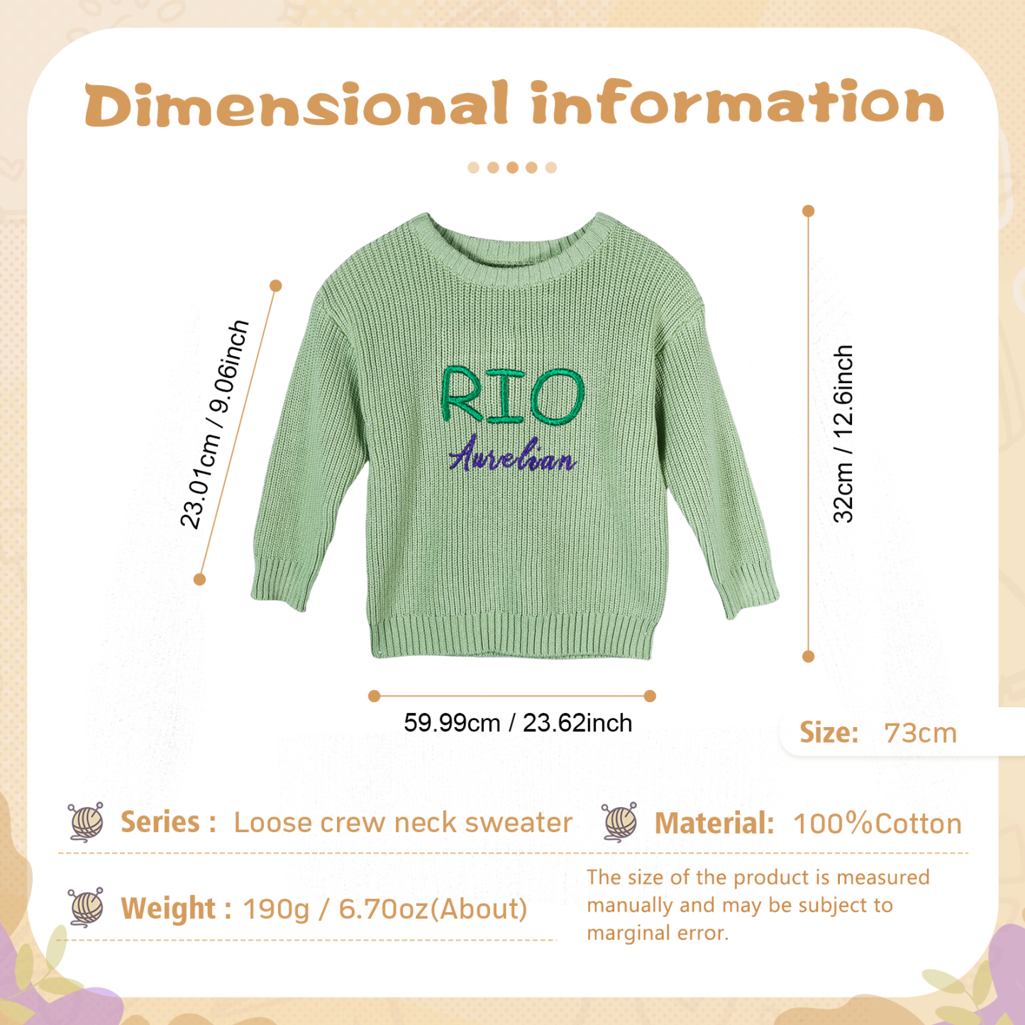 Personalisierte 2 Namen & Farbe Baby Kinder Baumwolle Pullover mit Rundhalsausschnitt Doppelte Beschriftung mit bunten Garnfarben