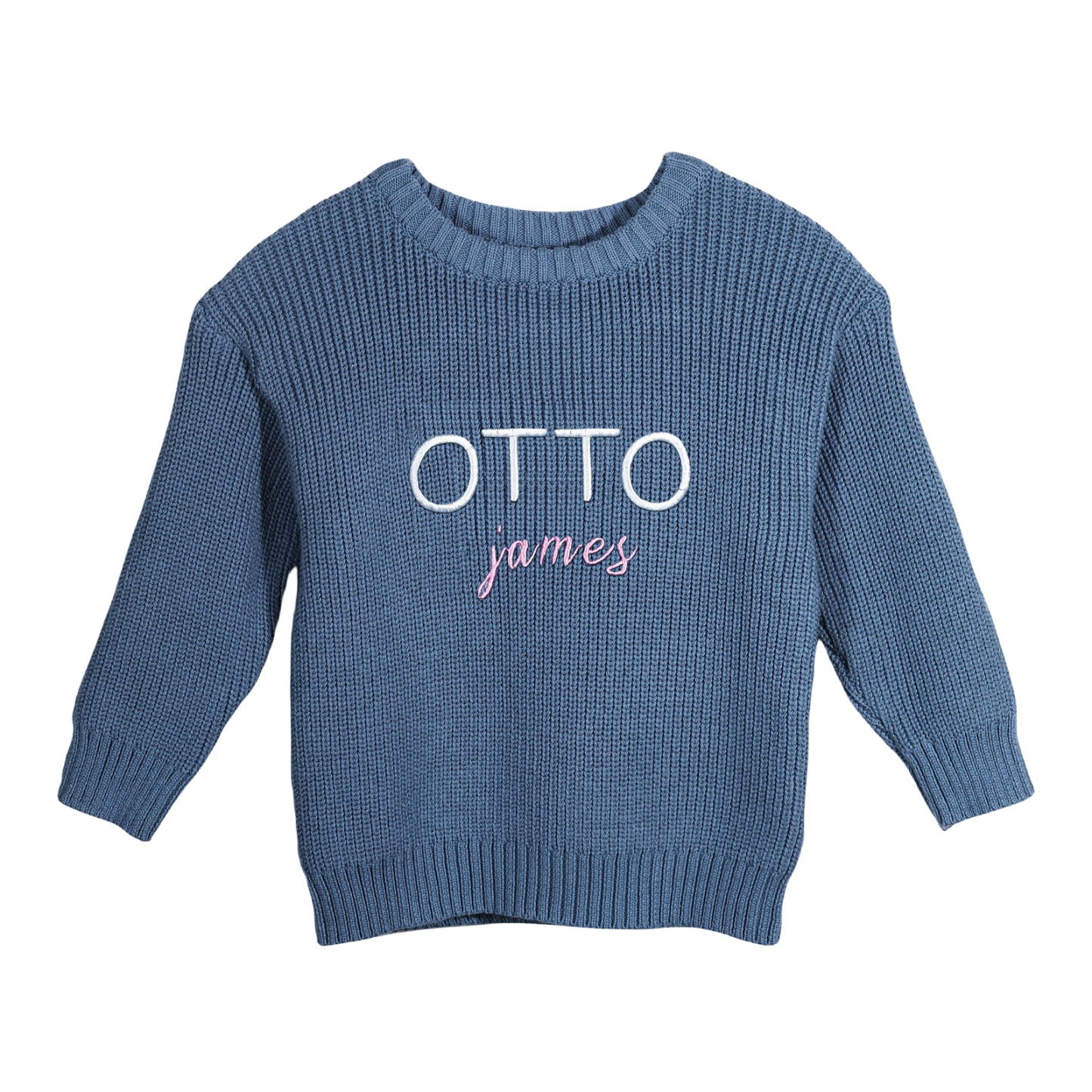 Personalisierte 2 Namen & Farbe Baby Kinder Baumwolle Pullover mit Rundhalsausschnitt Doppelte Beschriftung mit bunten Garnfarben