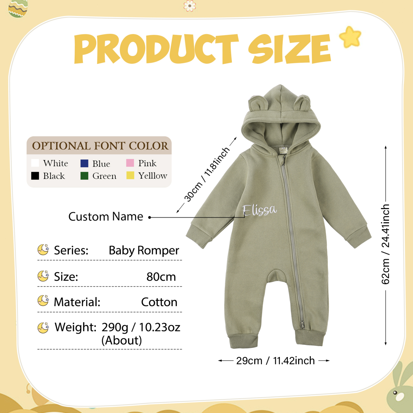 Personalisierbarer Name Baumwolle Babystrampler mit niedlicher Kapuze