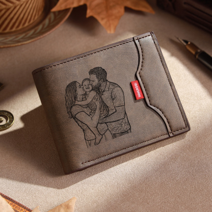 Personalisierte Herren Geldbörse aus PU‑Leder, individuell mit Foto, Kalender oder Namensgravur