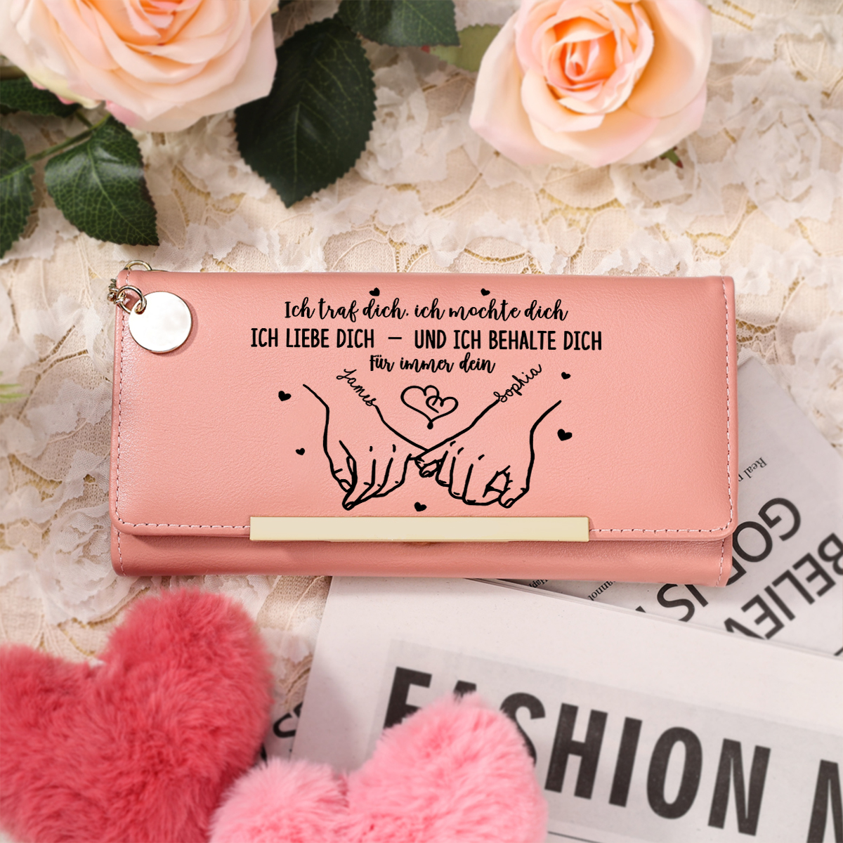 Personalisierte Damenbrieftasche mit Liebesbotschaft, Kleiner-Finger-Versprechen-Geldbörse