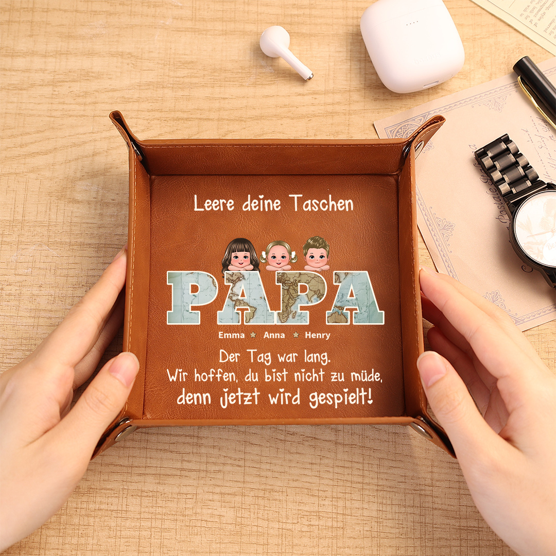 Personalisierte PU-Leder-Ablageschale mit 1–6 namen und Kindern für Papa Geschenk zum Vatertag