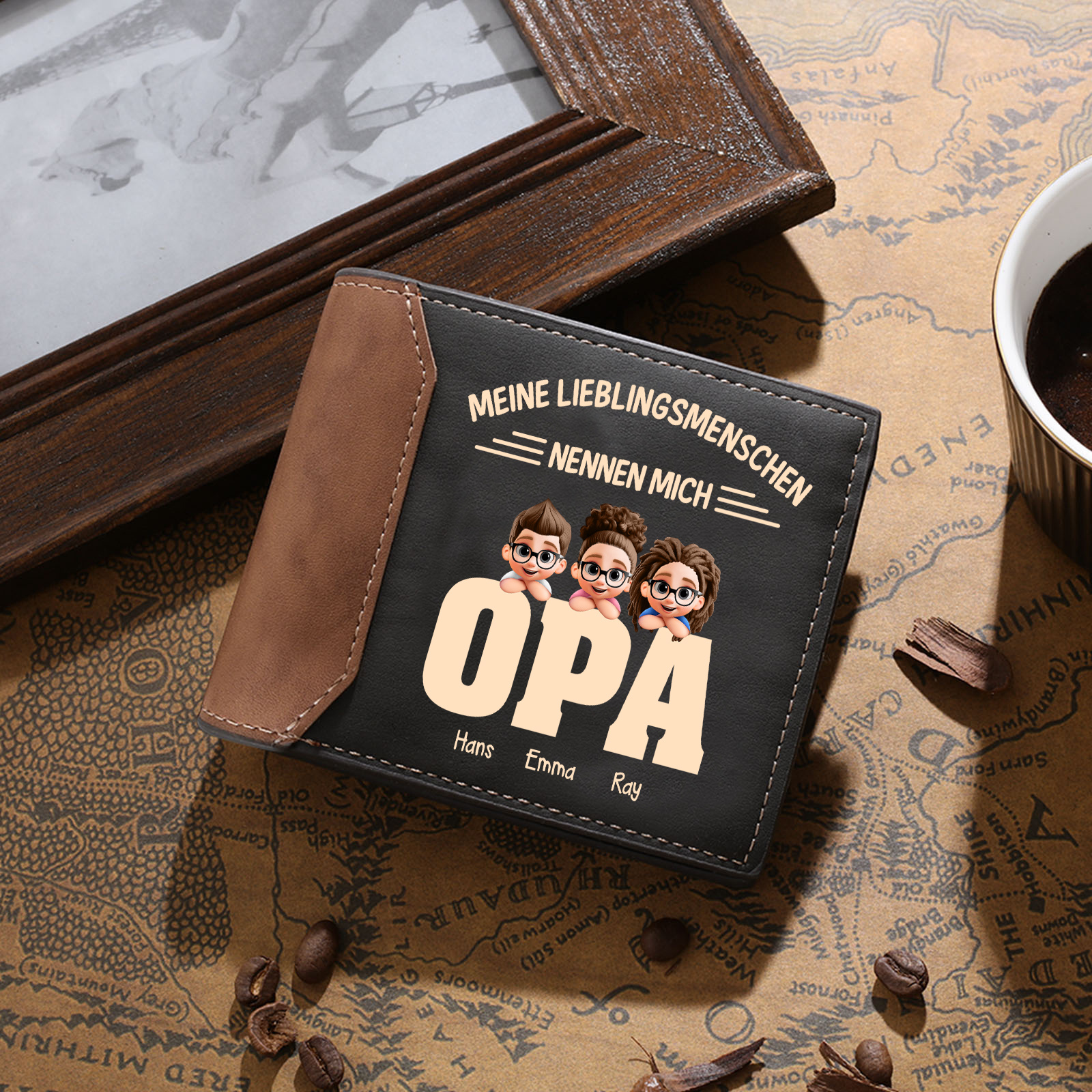 Personalisierte Bifold-Geldbörse aus PU-Leder für Opa