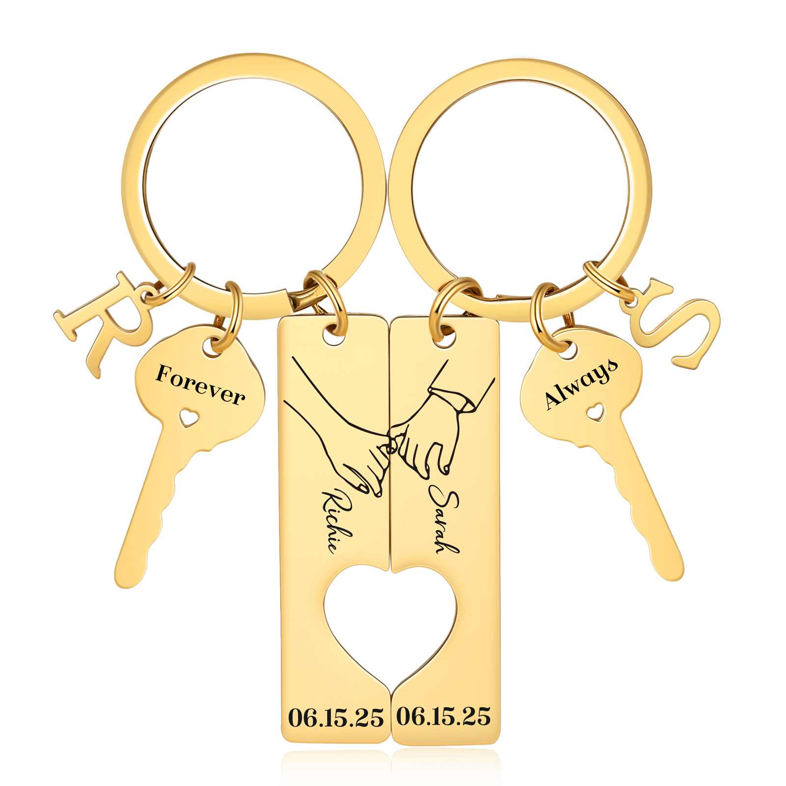 Herz-Ausschnitt Partner-Schlüsselanhänger-Set, personalisiert mit Namen und Buchstaben, Valentinstagsgeschenk
