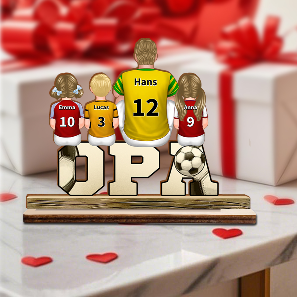 Personalisierte Fußball-Holztafel mit Kindernamen für Opa