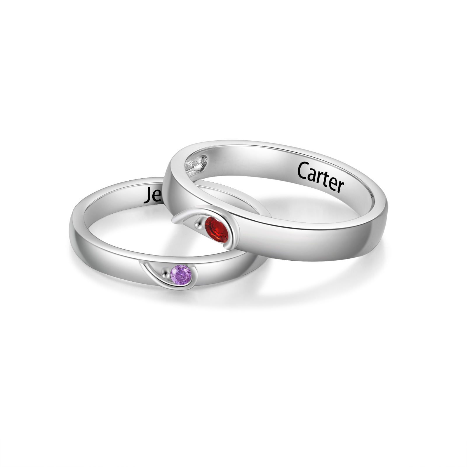 Herz-Partnerring mit 2 Geburtssteinen, graviert mit 2 Namen