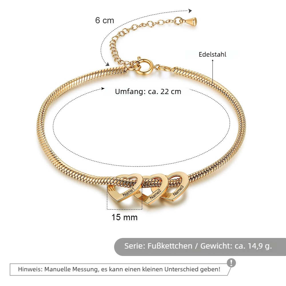 Fußkettchen mit 2-6 herzförmigen Gravuranhängern