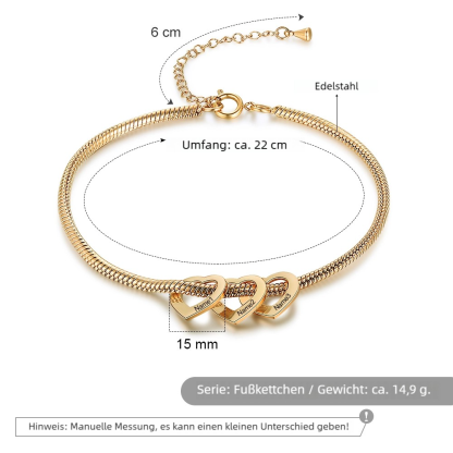 Fußkettchen mit 2-6 herzförmigen Gravuranhängern