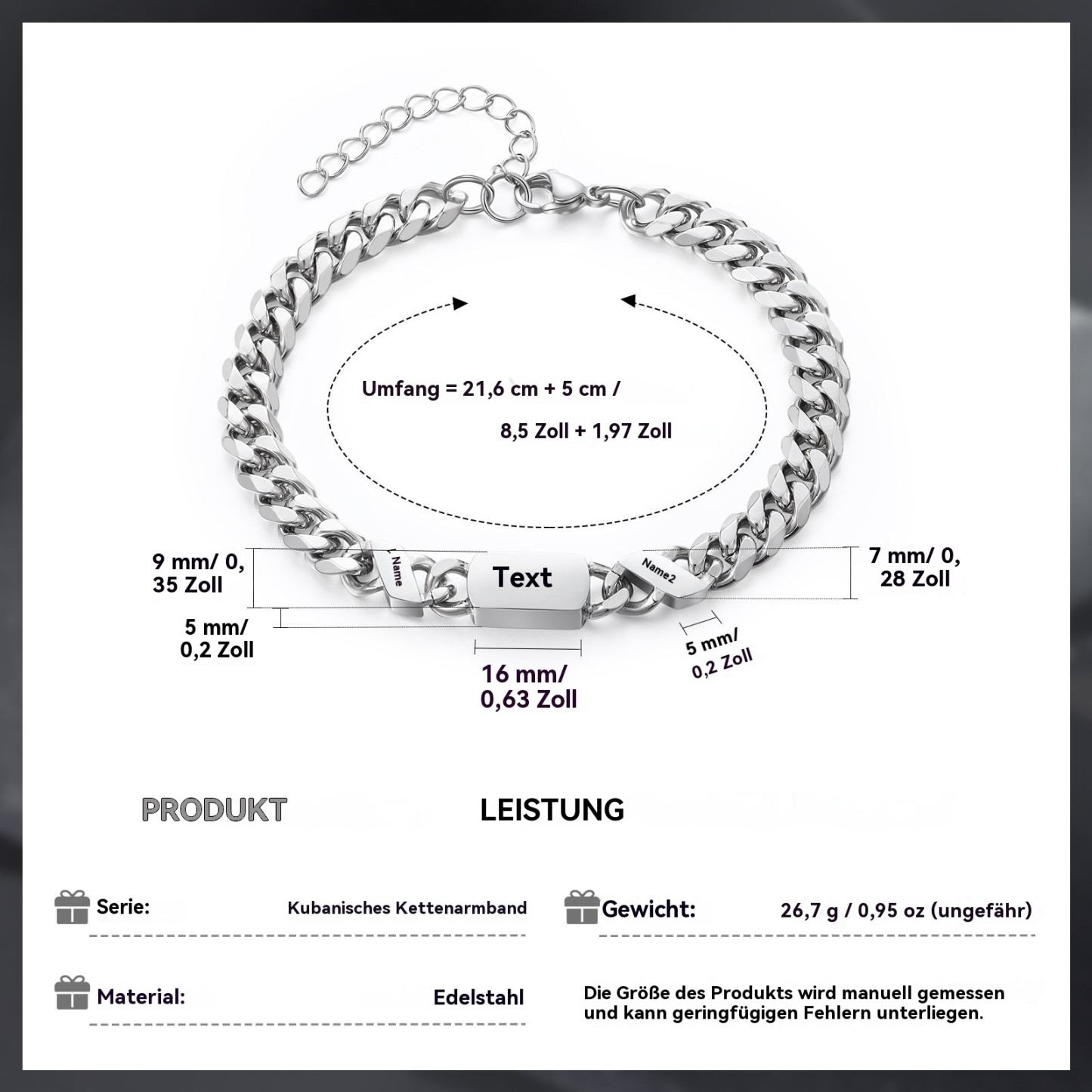 Herren Personalisierte 1-6 Namen Edelstahl Armband mit Text