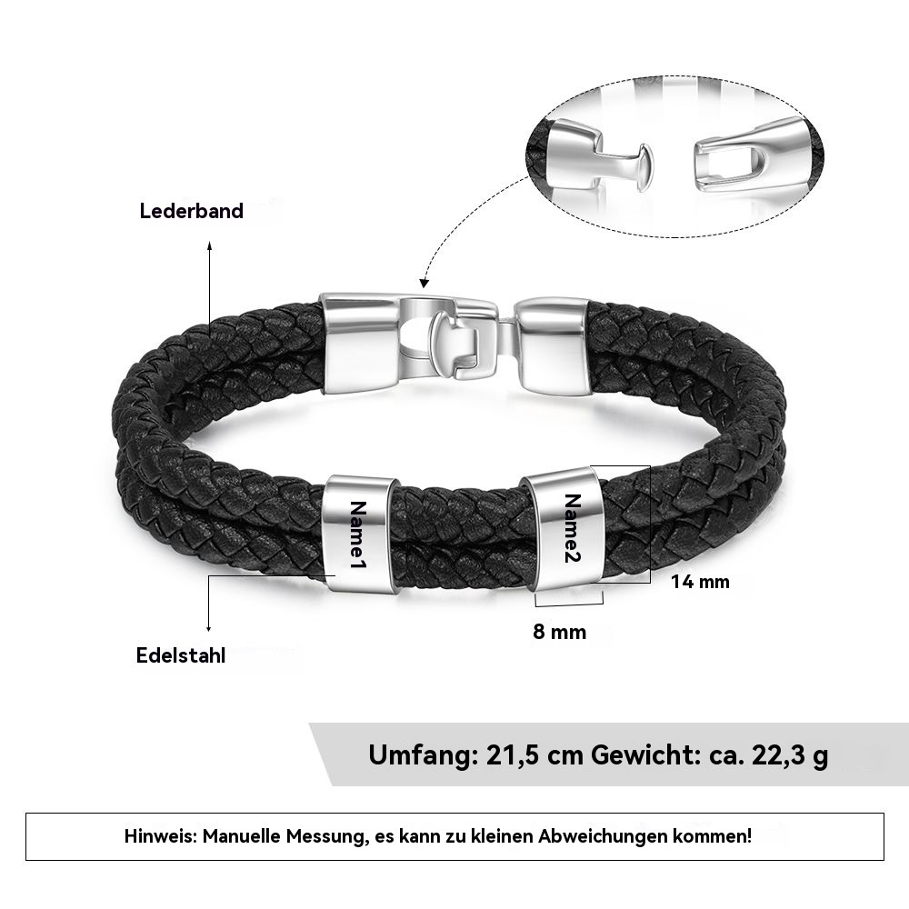 Herren Gravur 1-8 Namen Perlen Doppelt geflochtenes Lederarmband