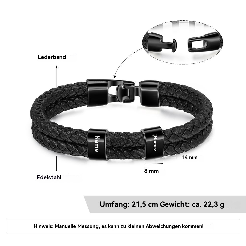 Herren Gravur 1-8 Namen Perlen Doppelt geflochtenes Lederarmband
