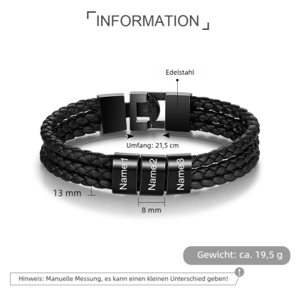 Herren Gravur 1-8 Namen Perlen Dreifach Geflochtenes Leder Armband