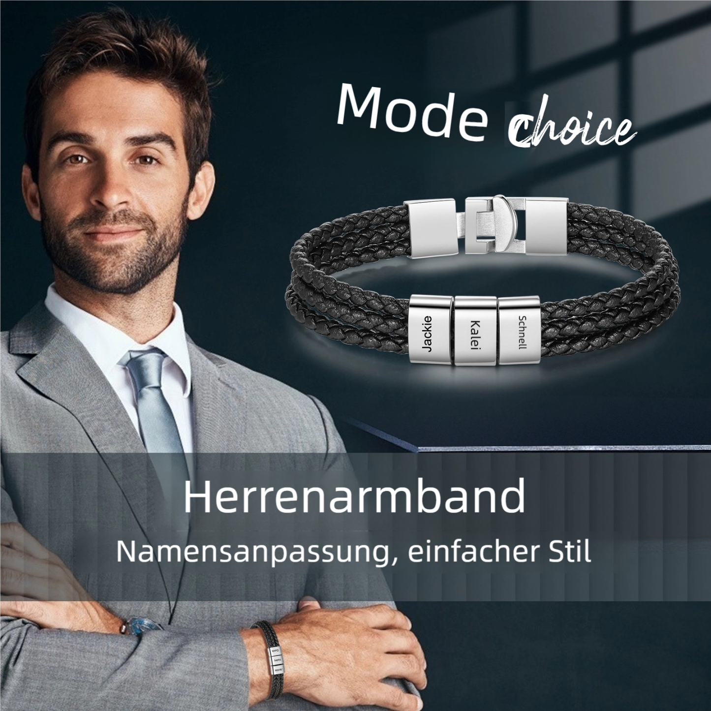 Herren Gravur 1-8 Namen Perlen Dreifach Geflochtenes Leder Armband