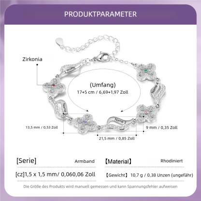 Personalisierte 2-4 Namen & 2-4 Geburtssteine Blume Welle Armband mit Zirkonia
