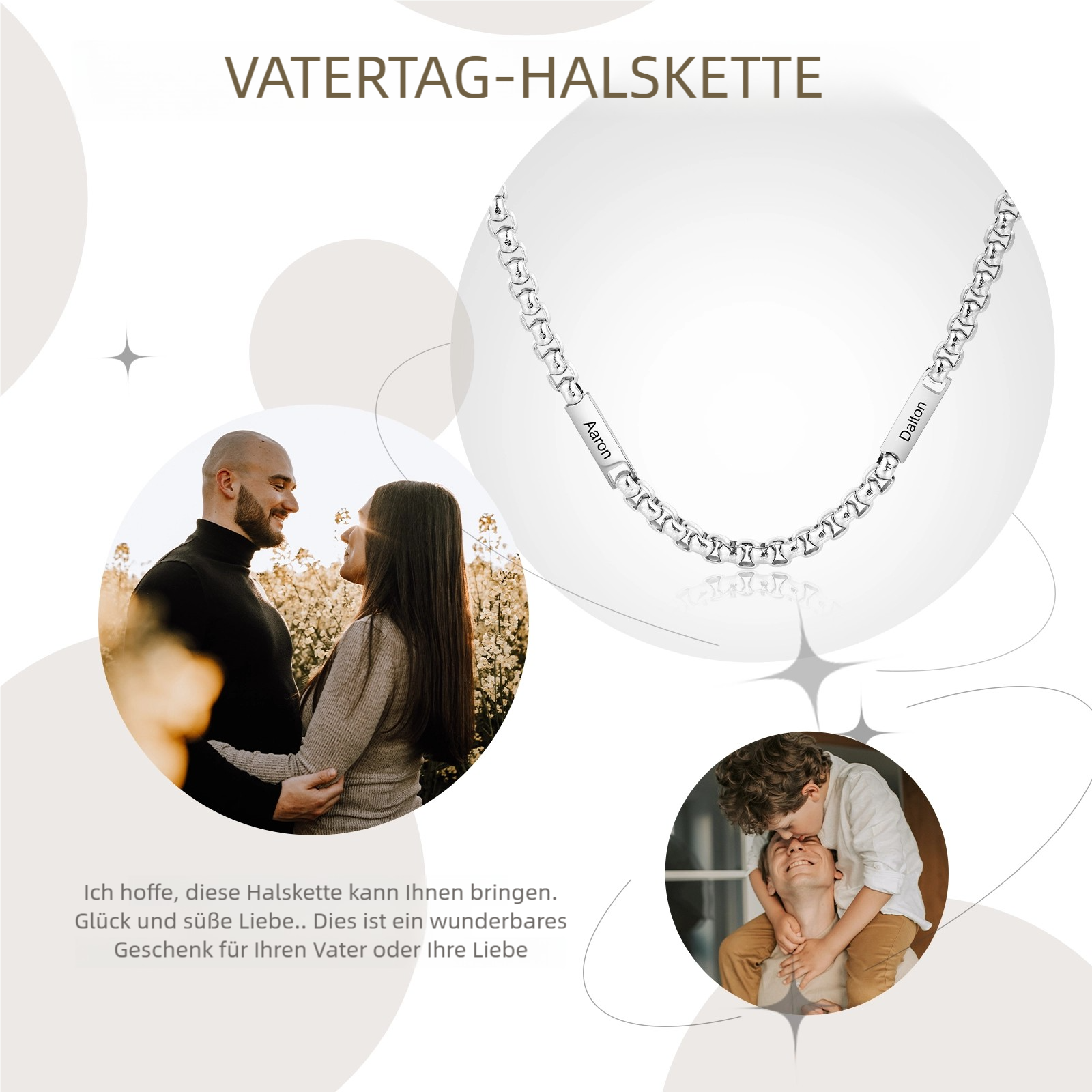 Herren Personalisierte 1-5 Namen Silberfarbene Edelstahl Halskette