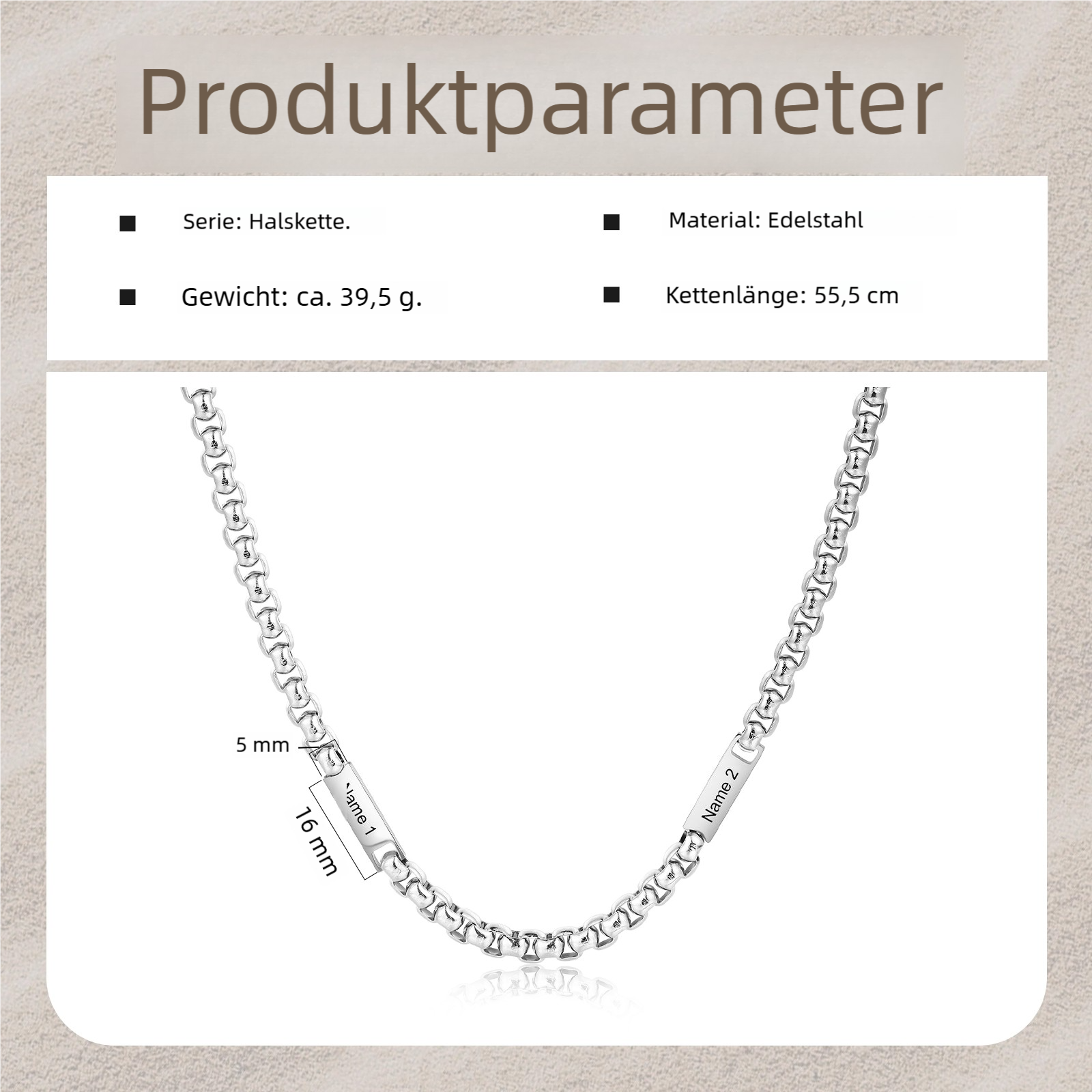 Herren Personalisierte 1-5 Namen Silberfarbene Edelstahl Halskette