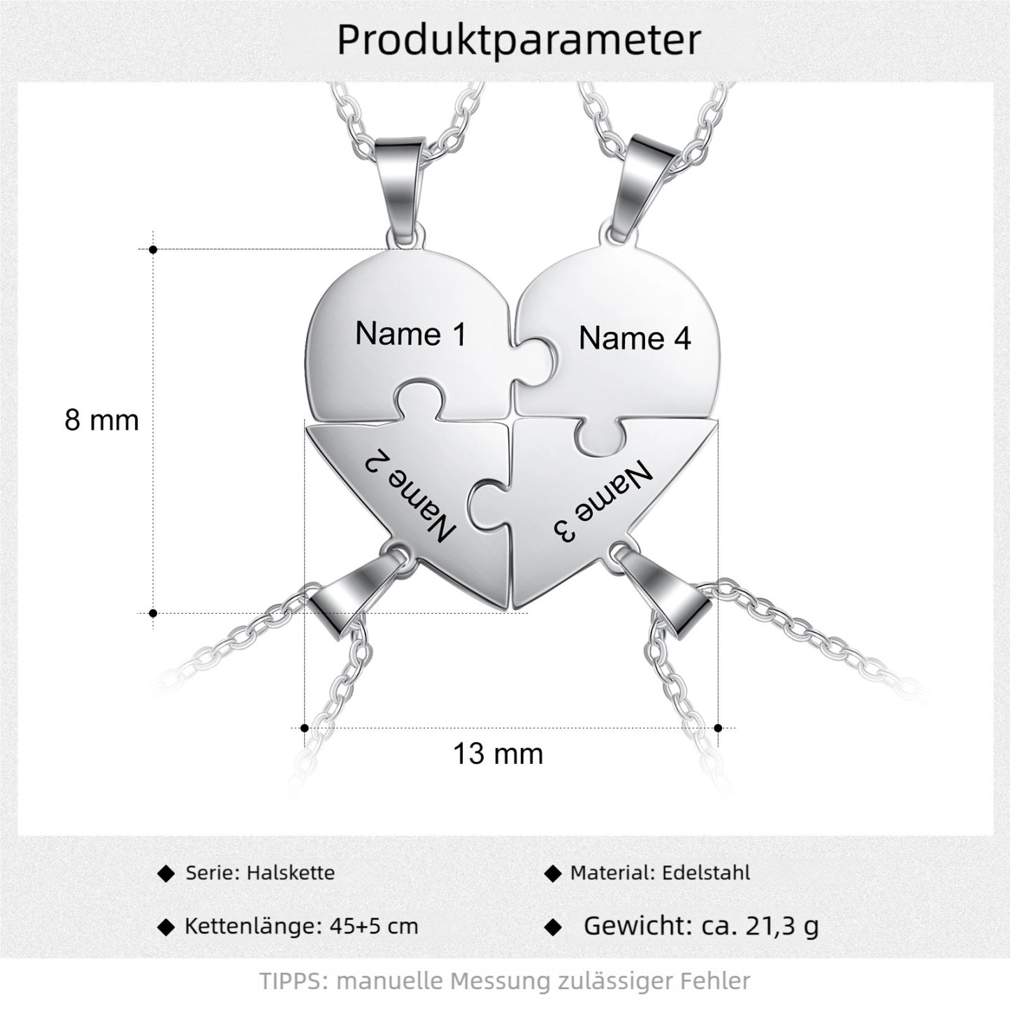Personalisierte 2-8 Namen Stücke Herz Puzzle Halskette-Freundschaftsketten