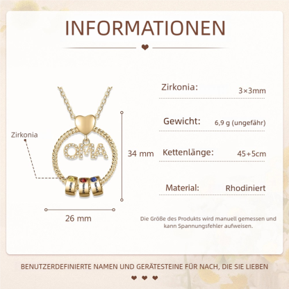 Personalisierte 1-5 Namen Gravur "OMA" Halskette mit 1-5 Geburtssteinen