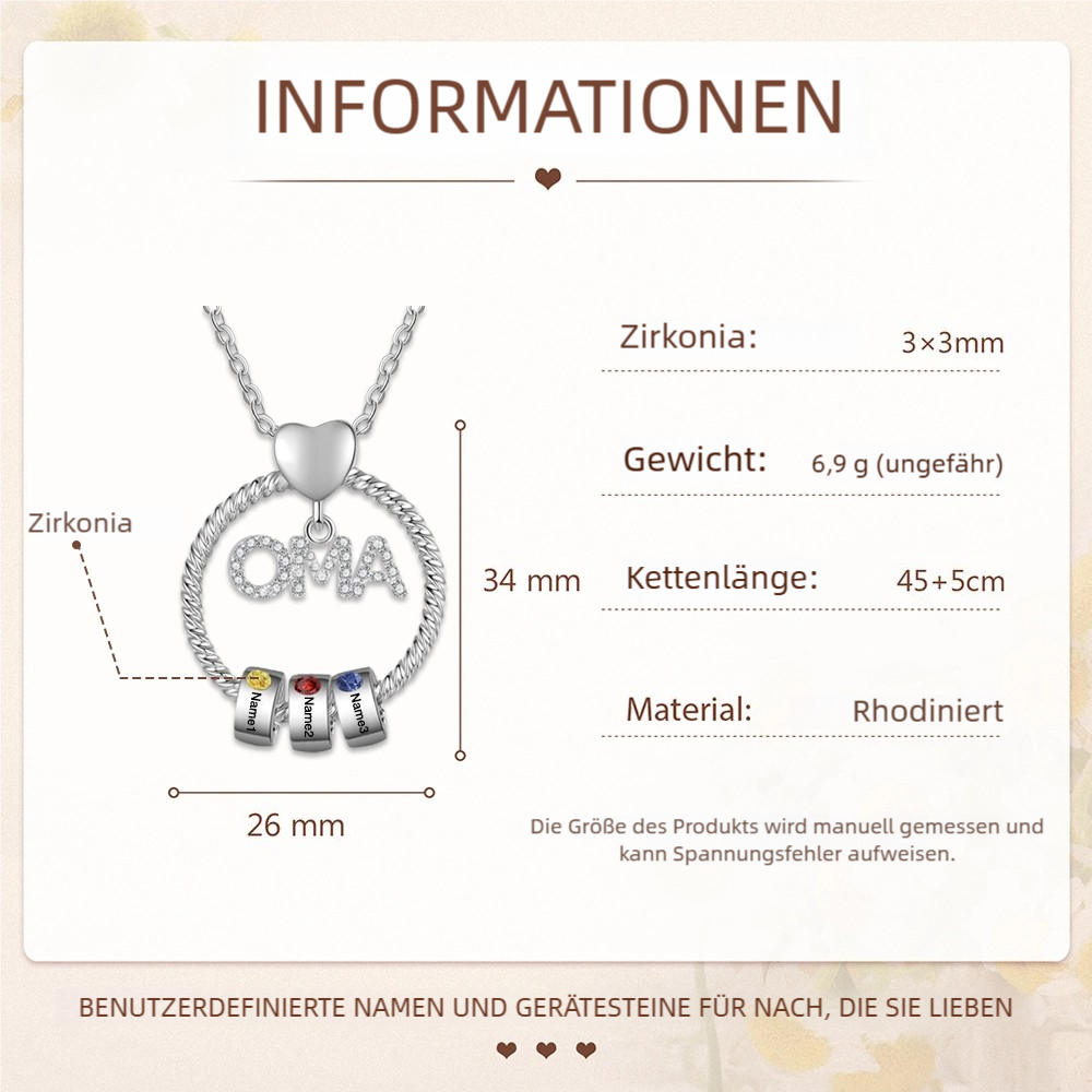 Personalisierte 1-5 Namen Gravur "OMA" Halskette mit 1-5 Geburtssteinen