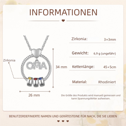 Personalisierte 1-5 Namen Gravur "OMA" Halskette mit 1-5 Geburtssteinen