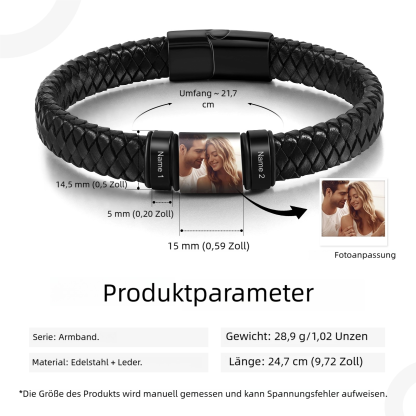 Herren Personalisierte 2-4 Namen & Foto Geflochtenes Leder Armband