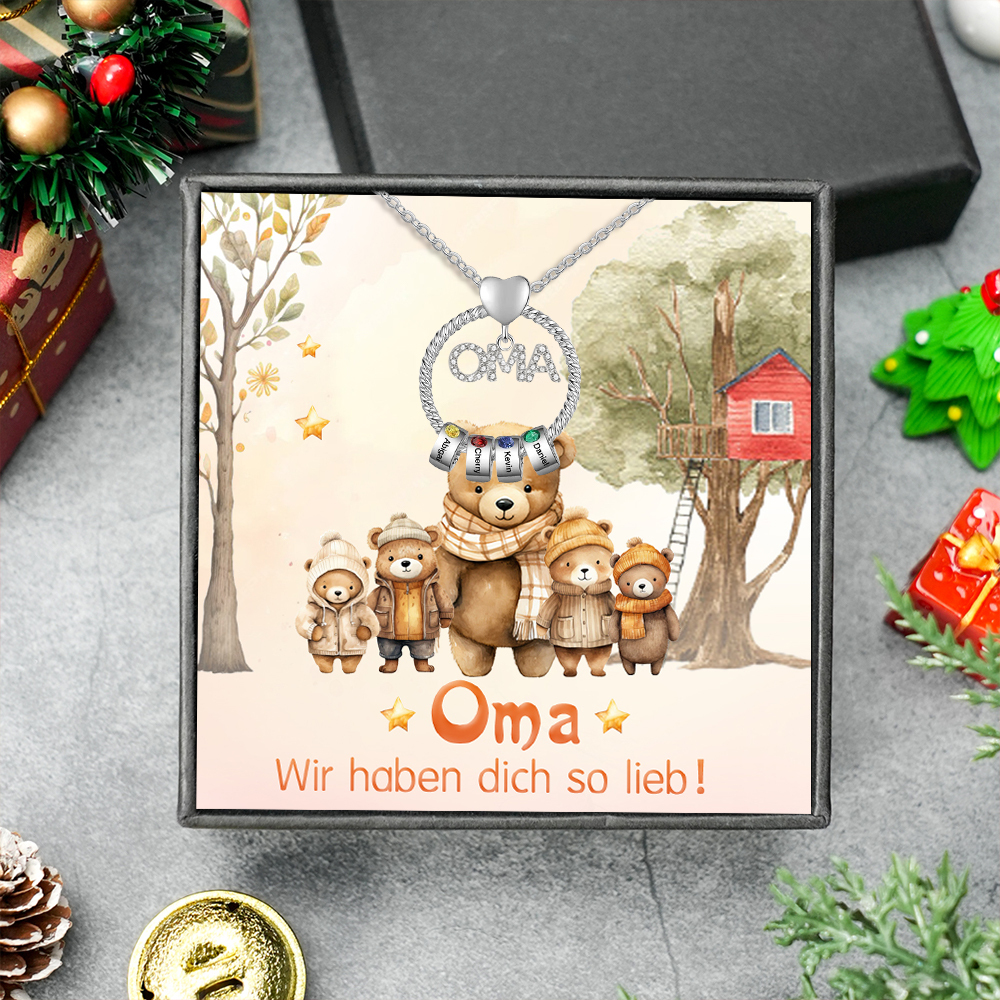 Personalisierte 1-5 Namen Gravur OMA Halskette mit 1-5 Geburtssteinen-Oma Wir haben dich so lieb-Geschenk mit Nachrichtenkarte