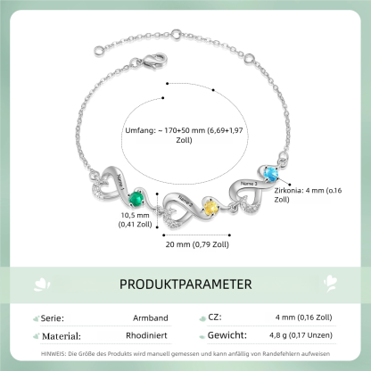 Personalisierte 2-7 Namen Infinity Armband mit 2-7 Geburtssteinen