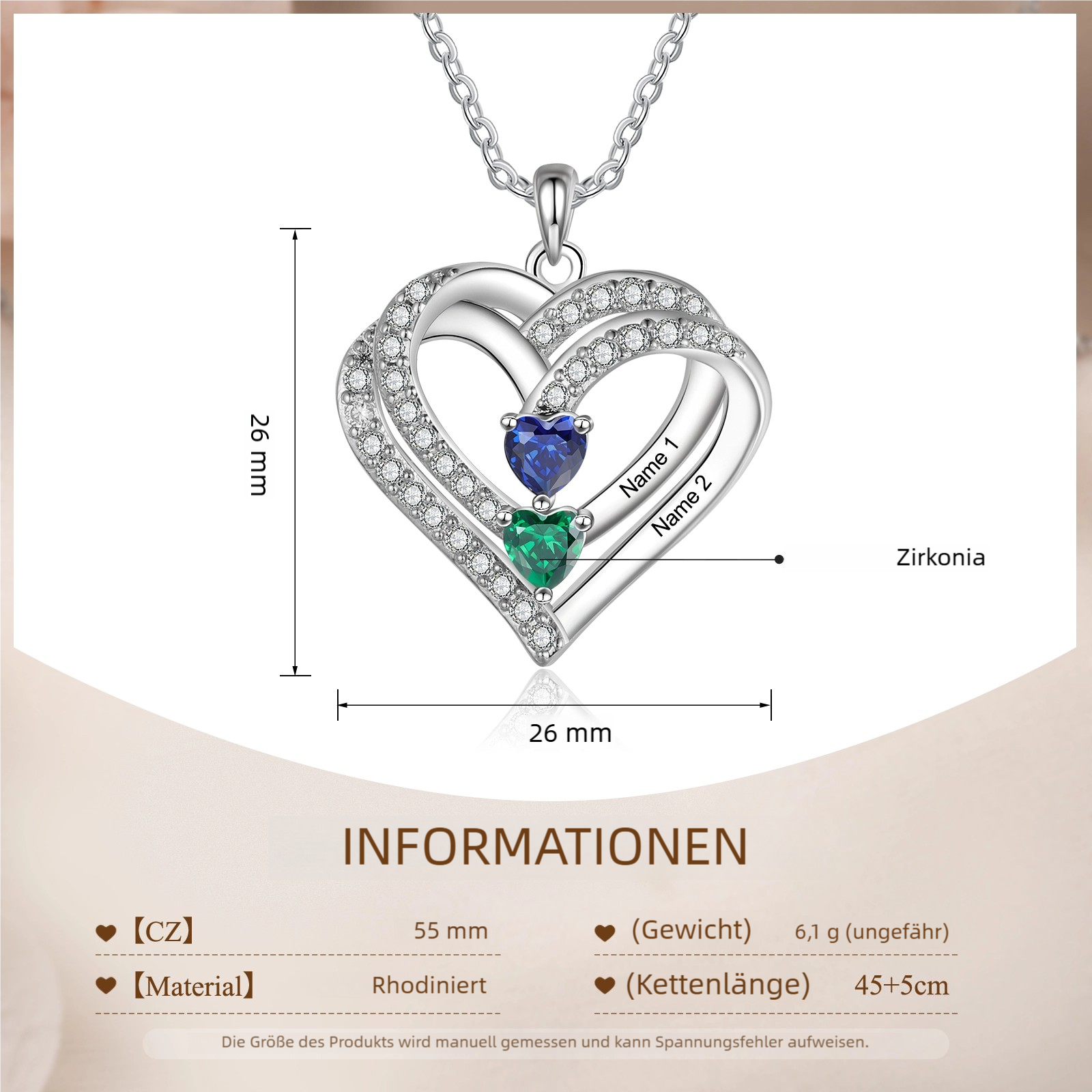 Personalisierte 1-4 Namen & 1-4 Geburtssteinen Doppelherz-Halskette-Herzliches Geschenk für Mama Mutter