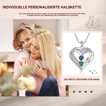 Personalisierte 1-4 Namen & 1-4 Geburtssteinen Doppelherz-Halskette-Herzliches Geschenk für Mama Mutter