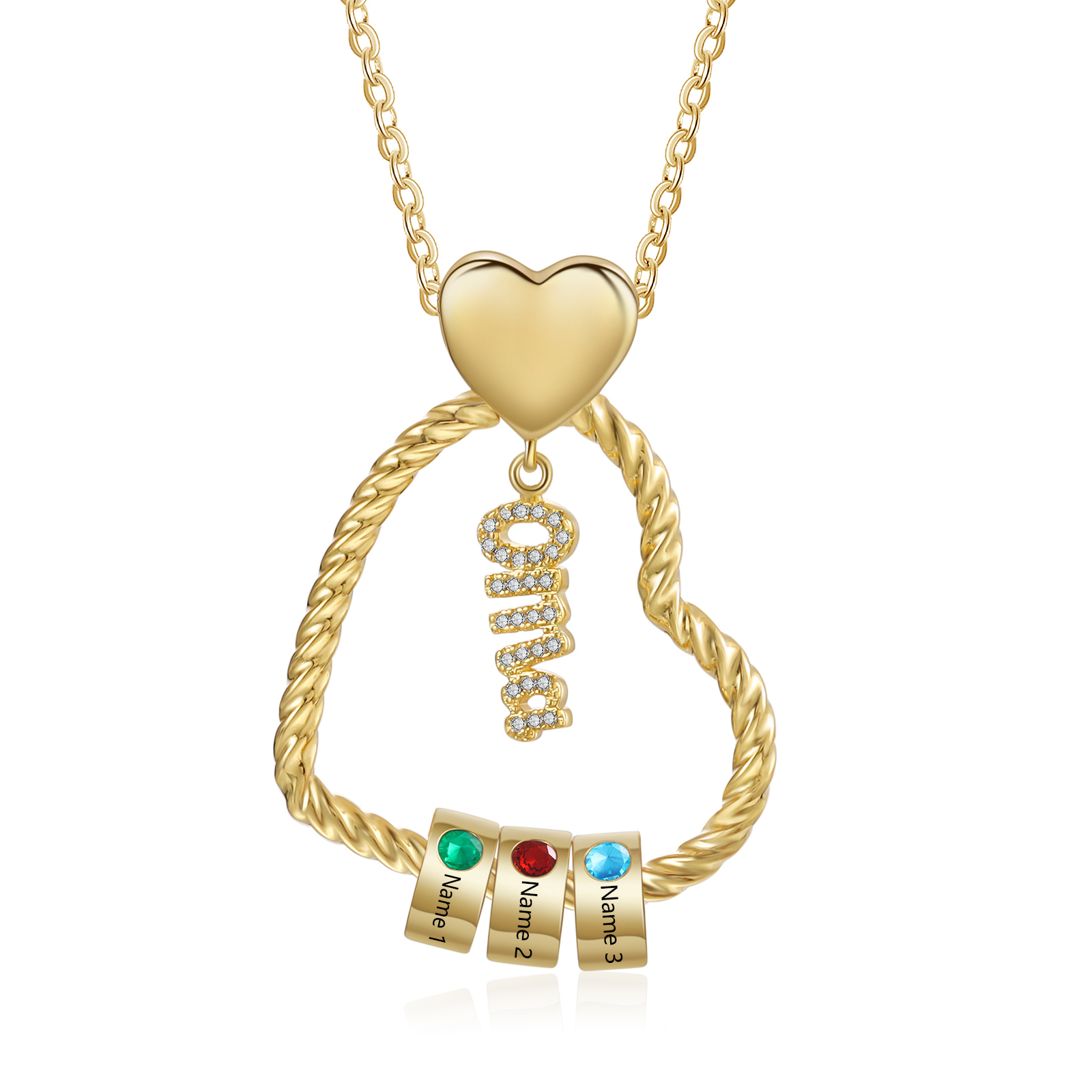 Personalisierte 1-5 Namen Herz Halskette mit 1-5 Geburtssteinen für Oma Großmutter