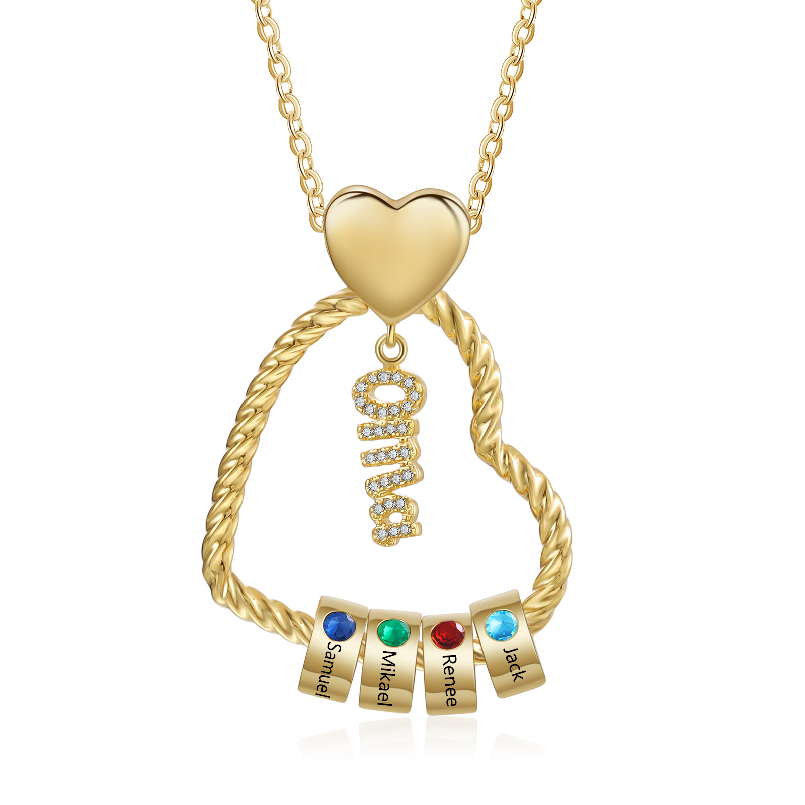 Personalisierte 1-5 Namen Herz Halskette mit 1-5 Geburtssteinen für Oma Großmutter