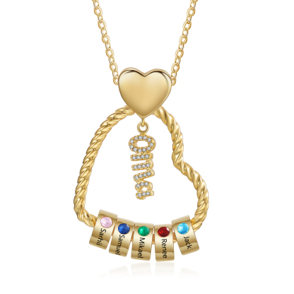 Personalisierte 1-5 Namen Herz Halskette mit 1-5 Geburtssteinen für Oma Großmutter
