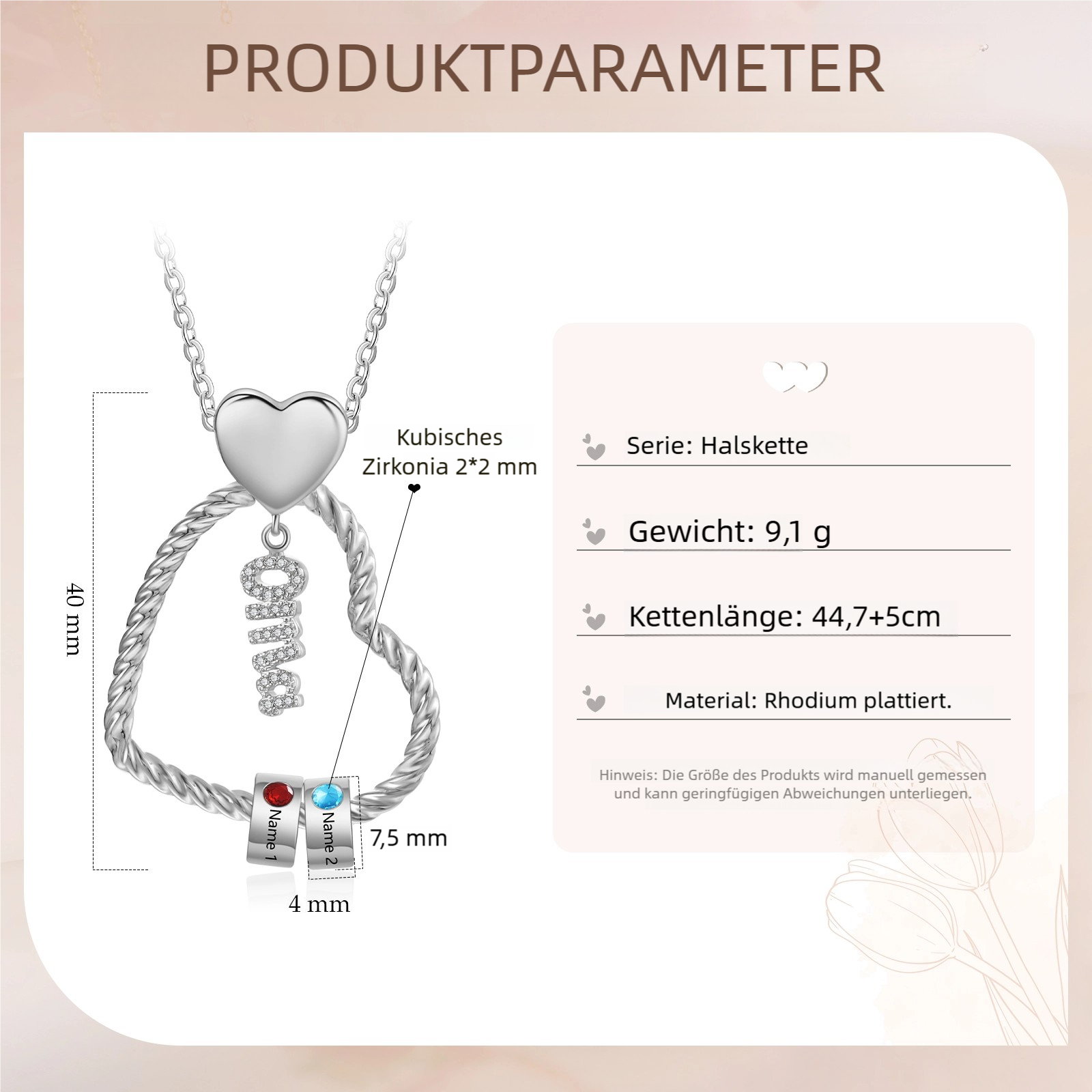 Personalisierte 1-5 Namen Herz Halskette mit 1-5 Geburtssteinen für Oma Großmutter