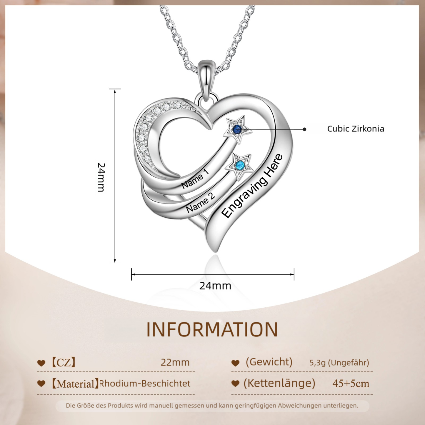 Personalisierte 1-4 Namen & 1-4 Geburtssteinen & Text Herz Halskette mit Sternen für Mama Mutter-Geschenkbox Set 