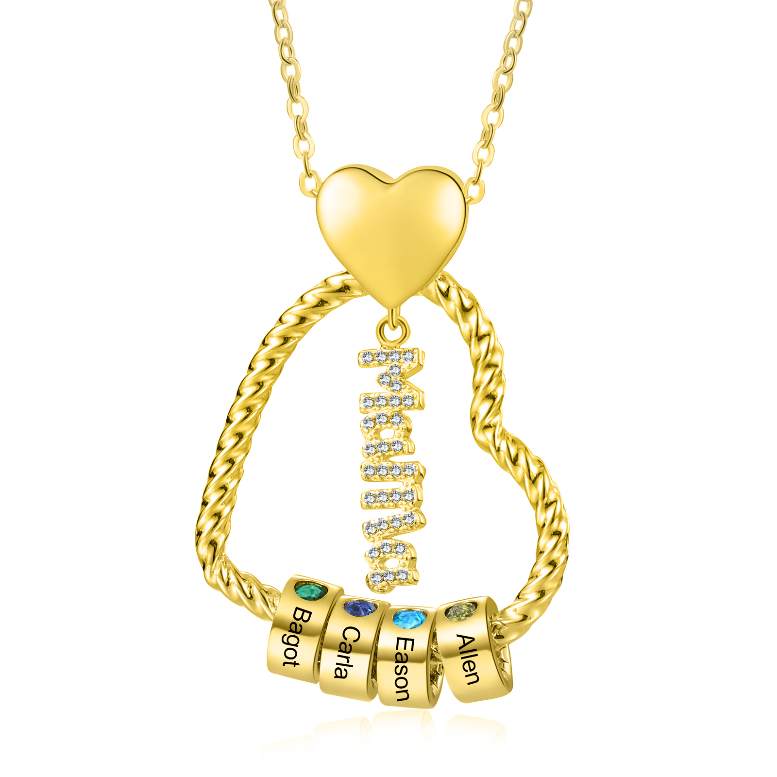 Personalisierte 1-5 Namen Herz Halskette mit 1-5 Geburtssteinen & Weihnachts-Geschenkkarte & GeschenkBox für Mama Mutter Geschenkkarte Set