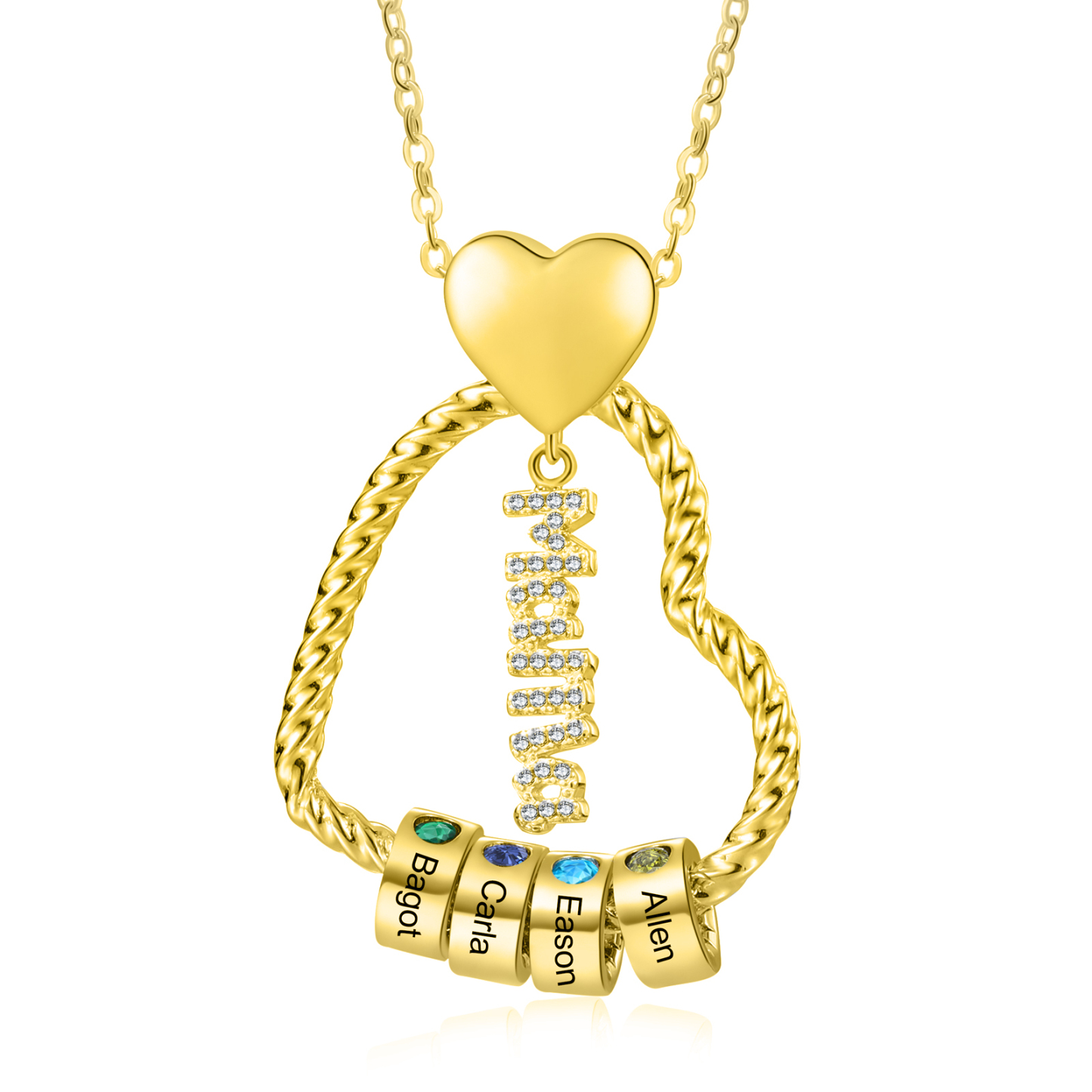 Personalisierte 1-5 Namen Herz Halskette mit 1-5 Geburtssteinen & Weihnachts-Geschenkkarte & GeschenkBox für Mama Mutter Geschenkkarte Set