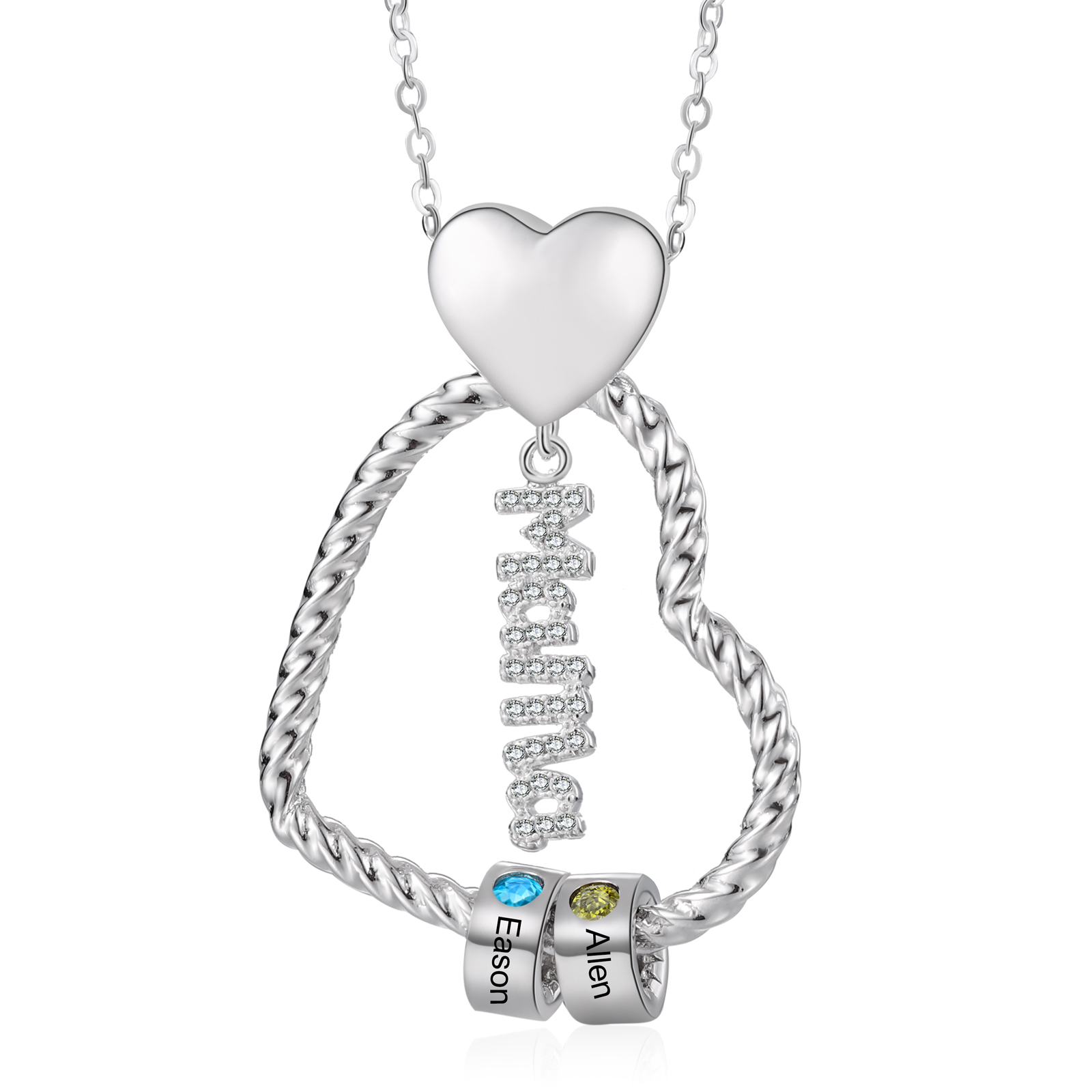 Personalisierte 1-5 Namen Herz Halskette mit 1-5 Geburtssteinen & Weihnachts-Geschenkkarte & GeschenkBox für Mama Mutter Geschenkkarte Set