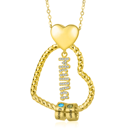 Personalisierte 1-5 Namen Herz Halskette mit 1-5 Geburtssteinen & Weihnachts-Geschenkkarte & GeschenkBox für Mama Mutter Geschenkkarte Set