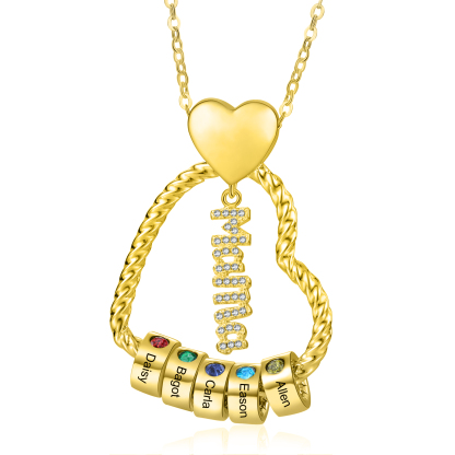 Personalisierte 1-5 Namen Herz Halskette mit 1-5 Geburtssteinen & Weihnachts-Geschenkkarte & GeschenkBox für Mama Mutter Geschenkkarte Set