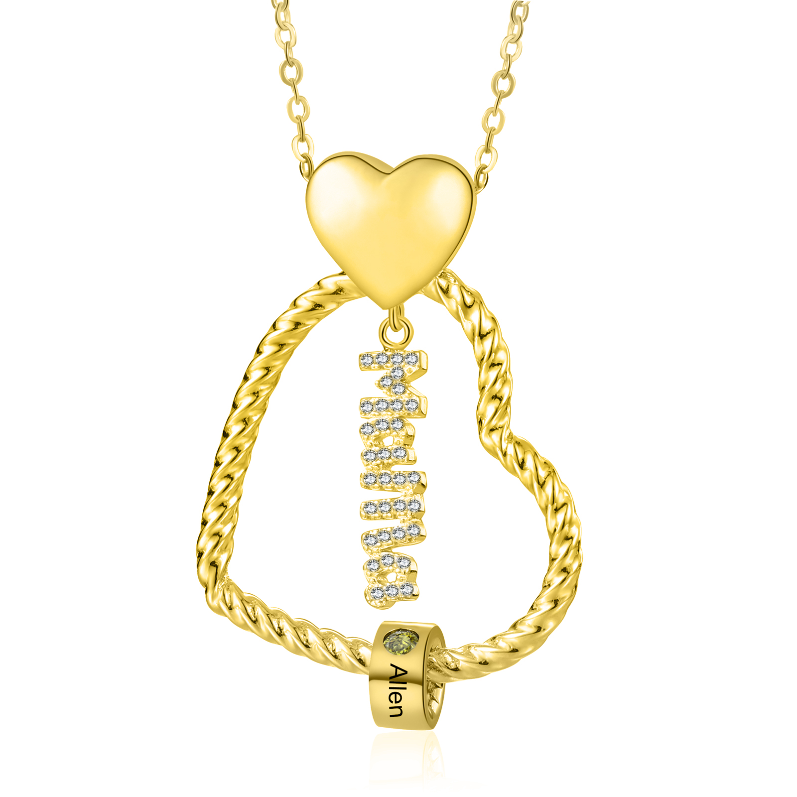 Personalisierte 1-5 Namen Herz Halskette mit 1-5 Geburtssteinen & Weihnachts-Geschenkkarte & GeschenkBox für Mama Mutter Geschenkkarte Set