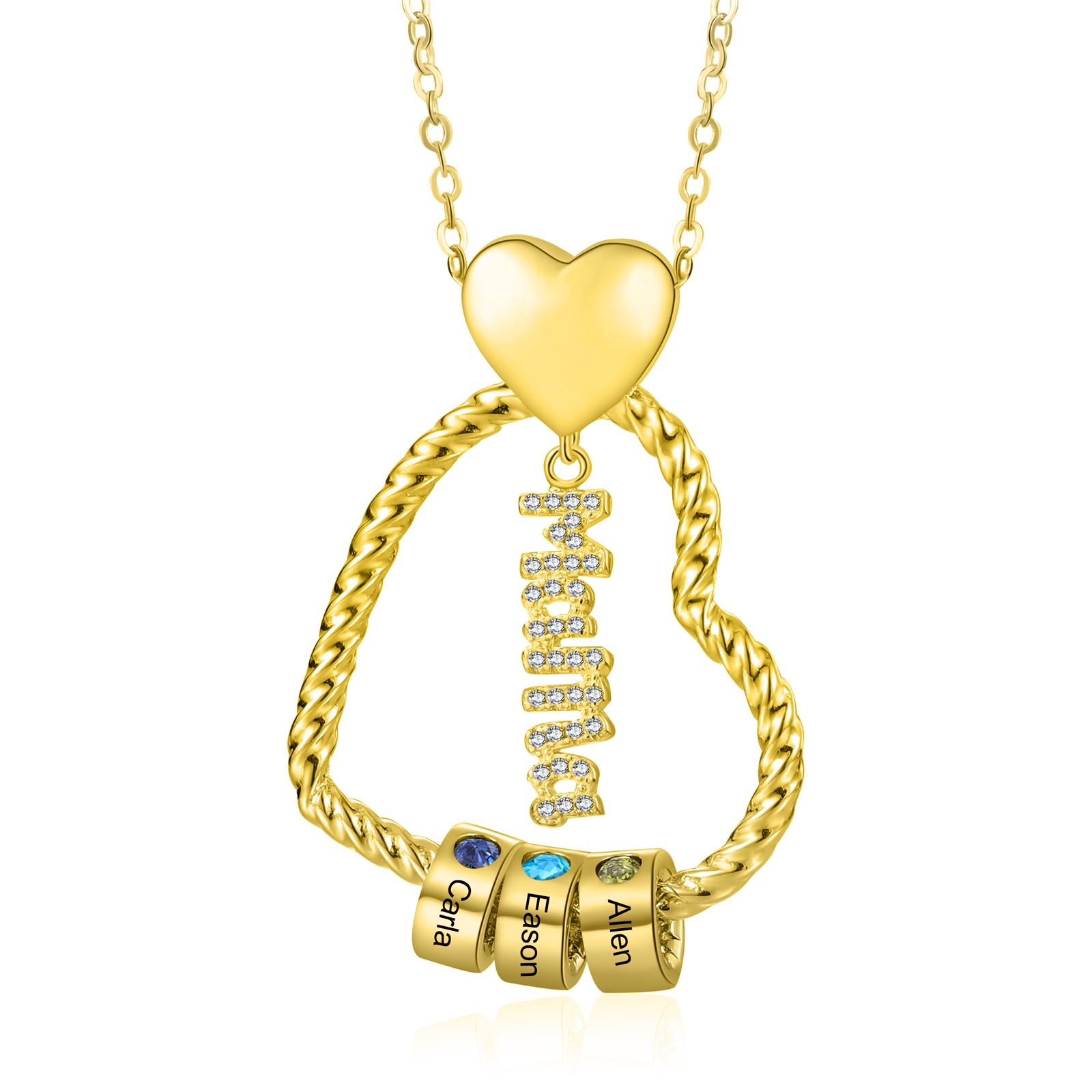 Personalisierte 1-5 Namen Herz Halskette mit 1-5 Geburtssteinen & Weihnachts-Geschenkkarte & GeschenkBox für Mama Mutter Geschenkkarte Set