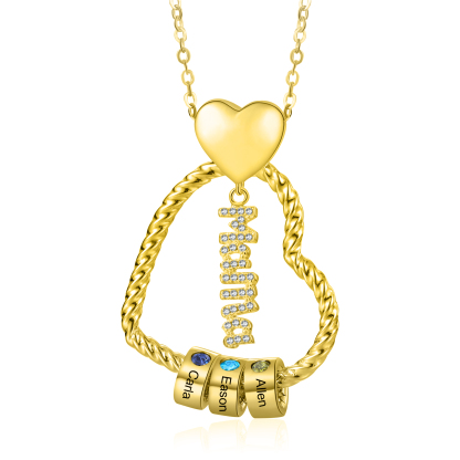 Personalisierte 1-5 Namen Herz Halskette mit 1-5 Geburtssteinen & Weihnachts-Geschenkkarte & GeschenkBox für Mama Mutter Geschenkkarte Set