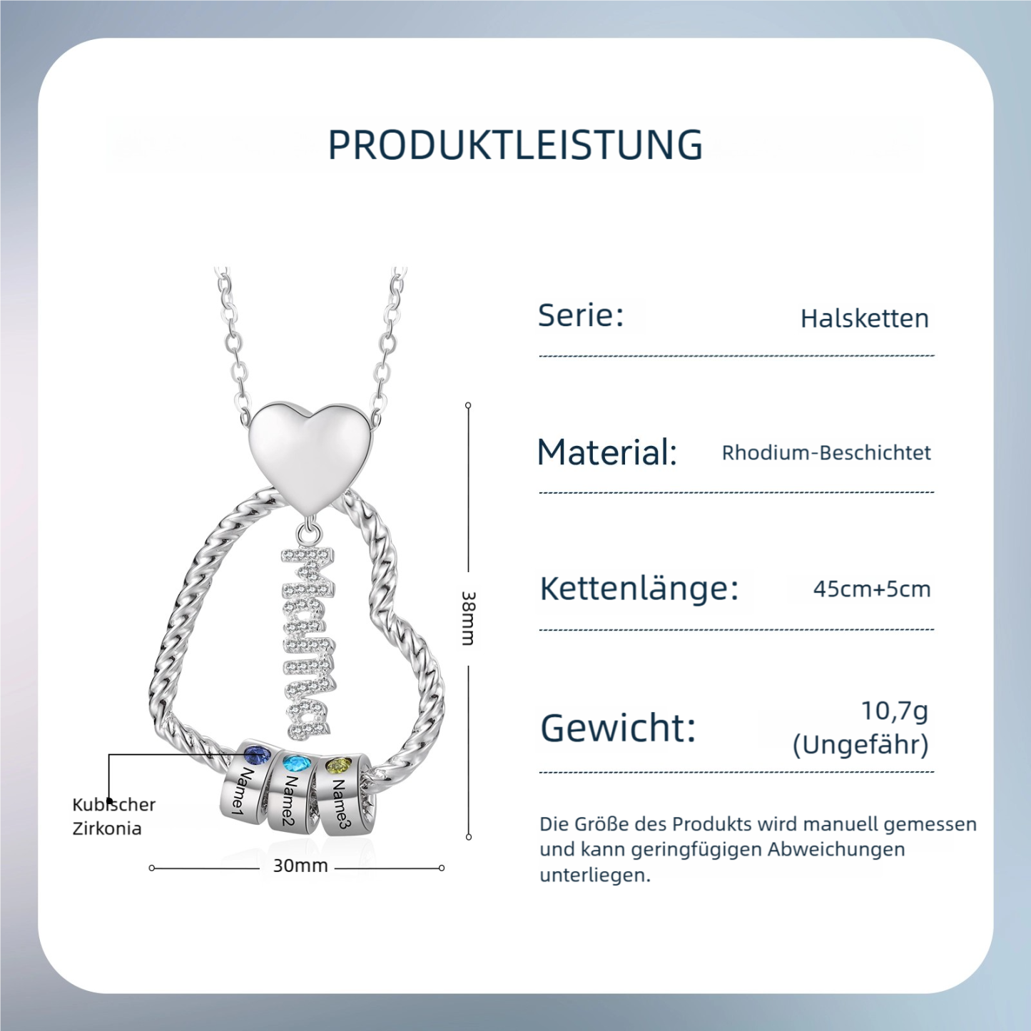 Personalisierte 1-5 Namen Herz Halskette mit 1-5 Geburtssteinen & Weihnachts-Geschenkkarte & GeschenkBox für Mama Mutter Geschenkkarte Set