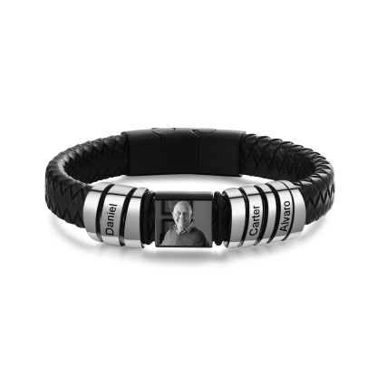 Personalisiertes Lederarmband für Herren – mit Gravur von bis zu 6 Namen & Ihrem Lieblingsfoto – Ein einzigartiges Geschenk
